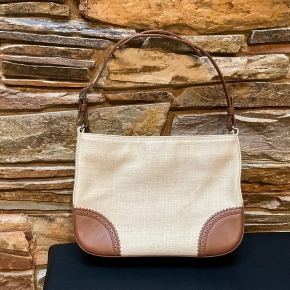 Coach Leather and Linen Handbag - Picture 1 of 5